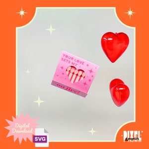 Tarjeta de caja de cerillas para el día de San Valentín divertida, archivo SVG para cortar, inspiración retro kitsch, artesanía en papel 3D SVG, descarga instantánea, archivo para máquina de corte