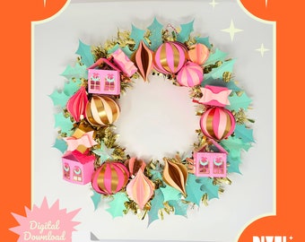 DIY Holiday Cottage Paper Wreath SVG Cut Files | Retro-inspired, Kitsch, Putz | 3D SVG Instant Download for Cutting Machines