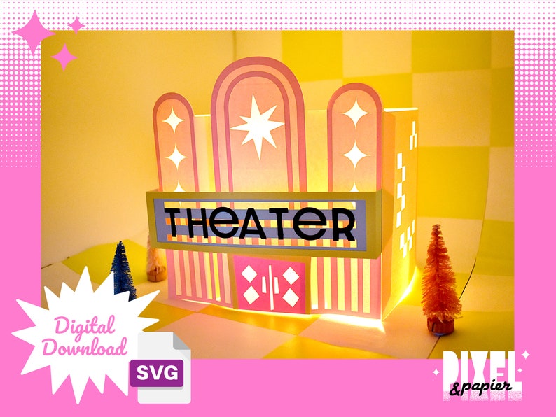 DIY Retro Whimsical Theater Paper House with Digital Instant Download3D SVGCut FilesPaper Lantern Home DecorChristmas Village image 1