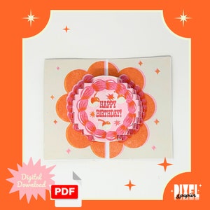 Printable DIY Retro-Inspired Kitsch Birthday Pop-Up Card | Instant Digital Download | PDF Template for Easy Home Crafting