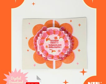 Printable DIY Retro-Inspired Kitsch Birthday Pop-Up Card | Instant Digital Download | PDF Template for Easy Home Crafting