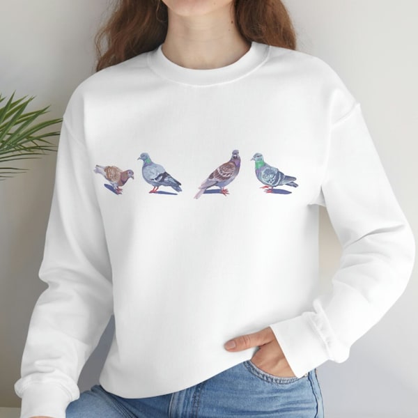 Pigeon Unisex Heavy Blend Crewneck Sweatshirt - Schattig, Geïllustreerd Pigeon Line sweatshirt