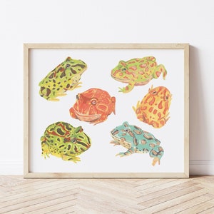 Multicolored Morphs Pac man Frogs Illustration Giclee Print