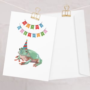 Carte de vœux d’anniversaire houblonnée - Carte pliée de grenouille d’anniversaire - Mignonne Dumpy Rainette Rainette Note d’anniversaire