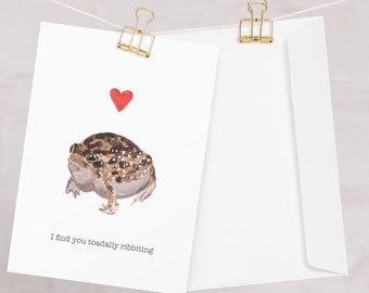 Rain Frog Valentine's Day/Anniversary Card - Toad Love Greeting card - Toadally Ribbiting Funny Pun Frog Postcard