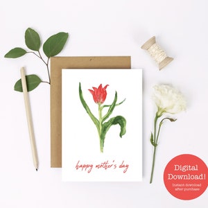 Muttertagskarte - Aquarell rosa Tulpe - digitaler Download - 13x18cm druckbare Karte mit Cutlines ODER Postkartenstil