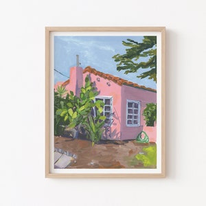 pink cottage illustration giclee art print