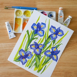 original painting - iris floral gouache painting - 8x10&quot;