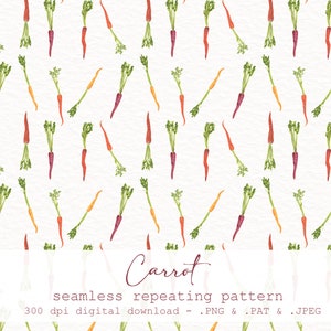 Rainbow Carrots Seamless Pattern - Hand Painted Design - Watercolor Gouache veggies - digital paper .JPEG - .PNG + .PAT - transparent