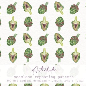 Artichoke Seamless Pattern - Hand Painted Design - Watercolor gouache vegetable- digital paper .JPEG - .PNG + .PAT - transparent background