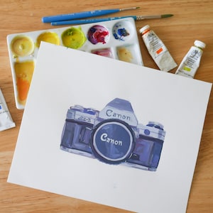 original painting - vintage camera 35mm - canon AE-1 - gouache illustration