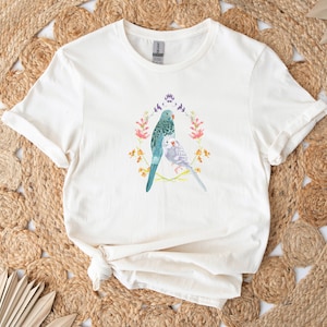 Budgies + Flowers Unisex Softstyle T-Shirt - Parakeet cotton shirt