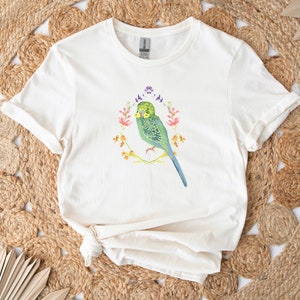 Floral Yellow Faced Budgie Unisex Softstyle T-Shirt - Goldenface Parakeet Shirt