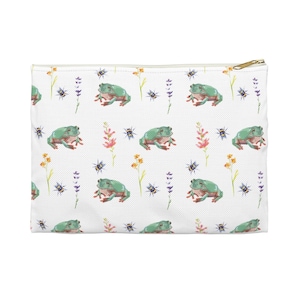 Floral Tree Frog Accessory Pouch - Cottage Core Bumble Bee + Frog Zipper Pouch- makeup case - pencil case