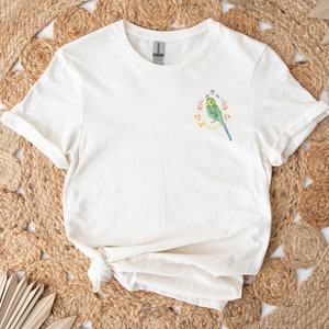 Floral Yellow Faced Budgie Unisex Softstyle T-Shirt - Goldenface Parakeet Shirt