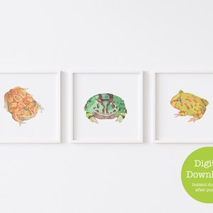 pacman frog prints - printable wall art - digital download JPEG - set of 3 - three piece painting