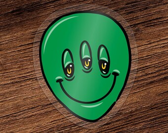Trippy Alien Smiley Sticker - Third Eye, Waterproof Vinyl Decal