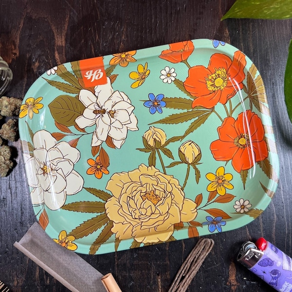 Premium Metal Floral Rolling Tray (Small 5.5x7") - [ Gift for Stoners, Smoke Accessories, Flower Tray, Weed Lover Gifts, Cannabis Gifts ]