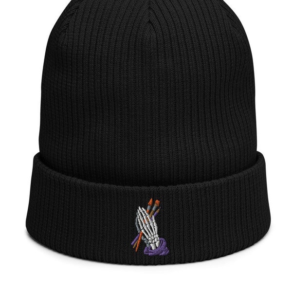 Art Life Organic ribbed beanie - [ Gift for Artists | Artist Hat | Praying Hands | Skeleton Hands | Bone Hands | Artist Beanie ]