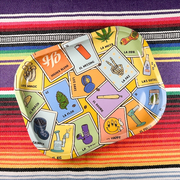 Premium Metal Loteria Rolling Tray (Small 5.5x7) - [ Gift for Stoners, Smoke Accessories, Weed Lover Gifts, 420 Loteria Art, Cannabis Gifts]