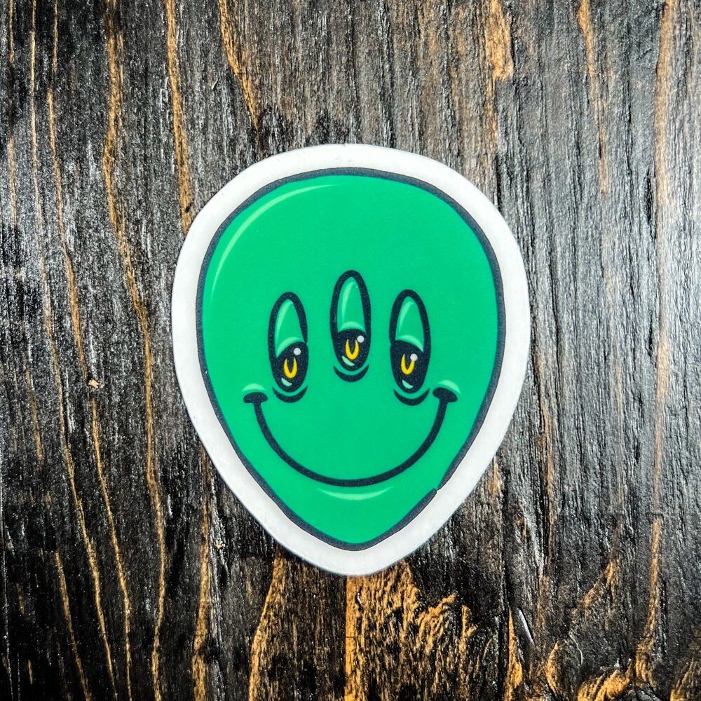 Alien Smiley Sticker - [ Martian Sticker, Third Eye Sticker, Trippy ...