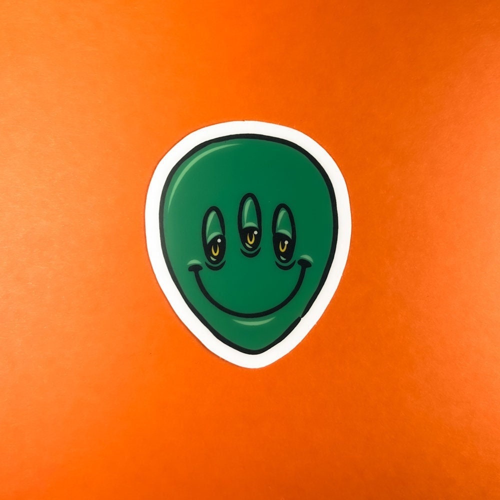 Alien Smiley Sticker - [ Martian Sticker, Third Eye Sticker, Trippy ...