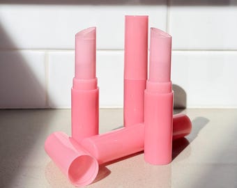 Lippenbalsam-Röhrchen 40 CENTS - Rosa Kunststoff-Lippenstiftröhrchen - BRANDED - Twist Roll-Up-Kosmetikrohr 3 g Tube - Kleines Werkzeug für Kosmetikunternehmen