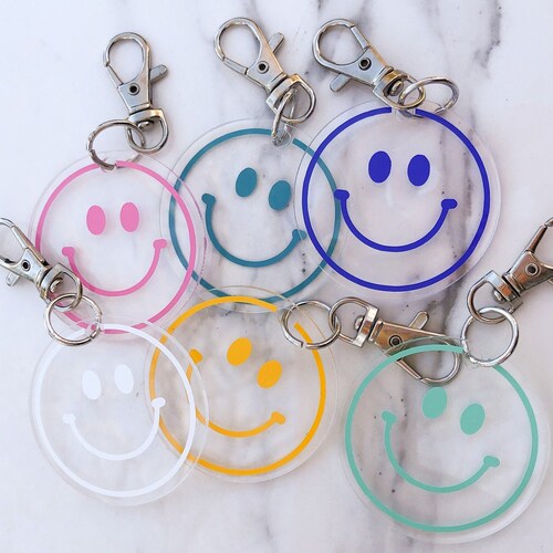 Smiley Face Keychains Happy Face Keychain Acrylic Keychains Etsy
