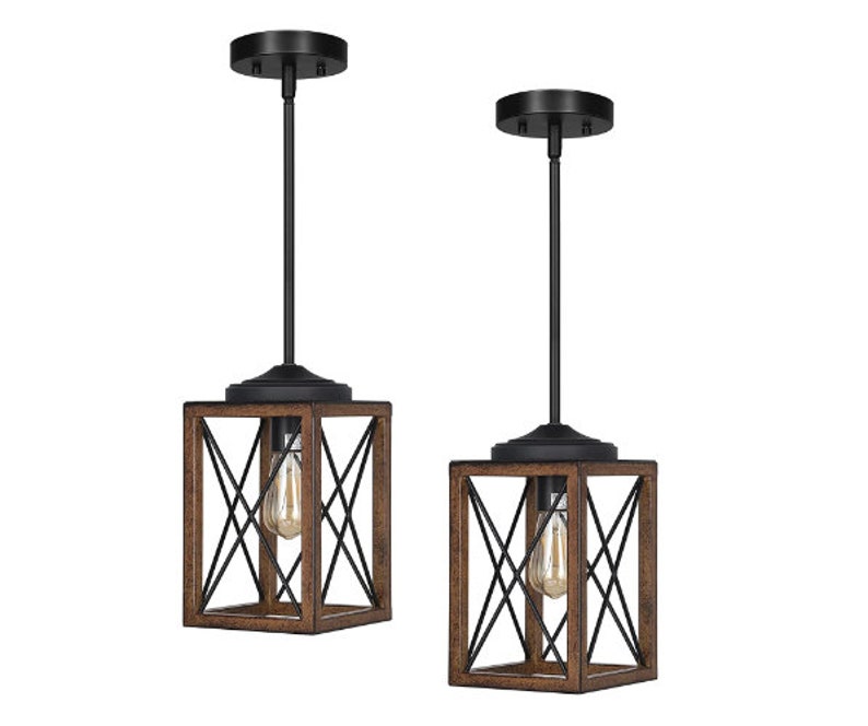 Pendant Light Hanging Fixture with Wooden Finish, 48 shops Inch Adjustable Pipes for Flat and Slop Ceiling, Kitchen Island, Bedroom, Dining 2 pack