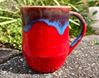 Tall Red and Blue Coffee Tea Mug