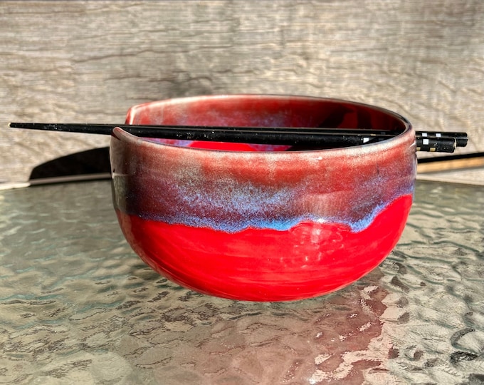 Handmade Red and Blue Noodle Bowl