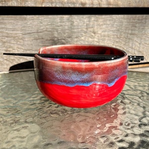 Handmade Red and Blue Noodle Bowl image 1