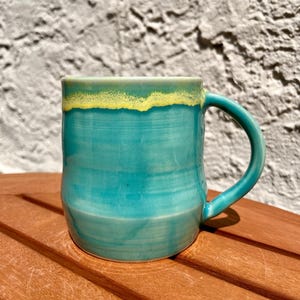 Tall Turquoise and Yellow Ceramic Mug
