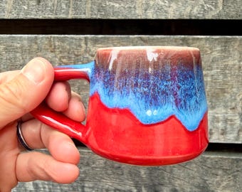 Espresso Red and Blue Ceramic Cup