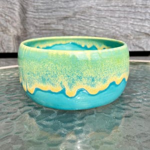 Ceramic Turquoise and Yellow Soup/Cereal/Fruit/Snack Bowl