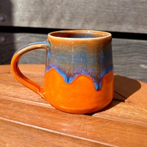 Angled Orange and Blue Ceramic Mug