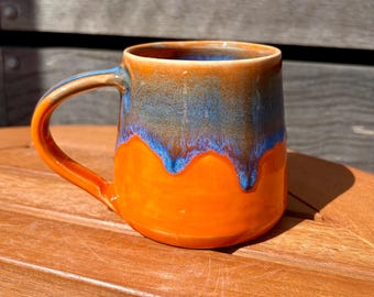 Angled Orange and Blue Ceramic Mug