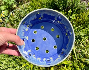 Glacial Blue and Yellow Berry Bowl/Colander