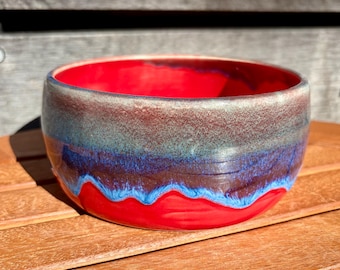 Ceramic Red and Blue Soup/Cereal/Fruit/Snack Bowl