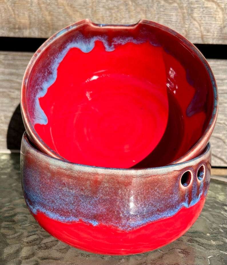 Handmade Red and Blue Noodle Bowl image 2