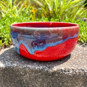 Ceramic Red and Blue Soup/Cereal/Fruit/Snack Bowl