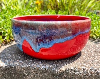 Ceramic Red and Blue Soup/Cereal/Fruit/Snack Bowl