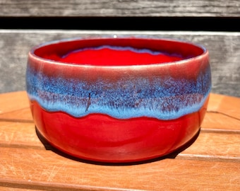 Ceramic Red and Blue Soup/Cereal/Fruit/Snack Bowl