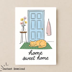 Carte personnalisée pour nouvelle maison avec chat - carte de félicitations - carte-cadeau de pendaison de crémaillère - carte de dame de compagnie - carte instantanée