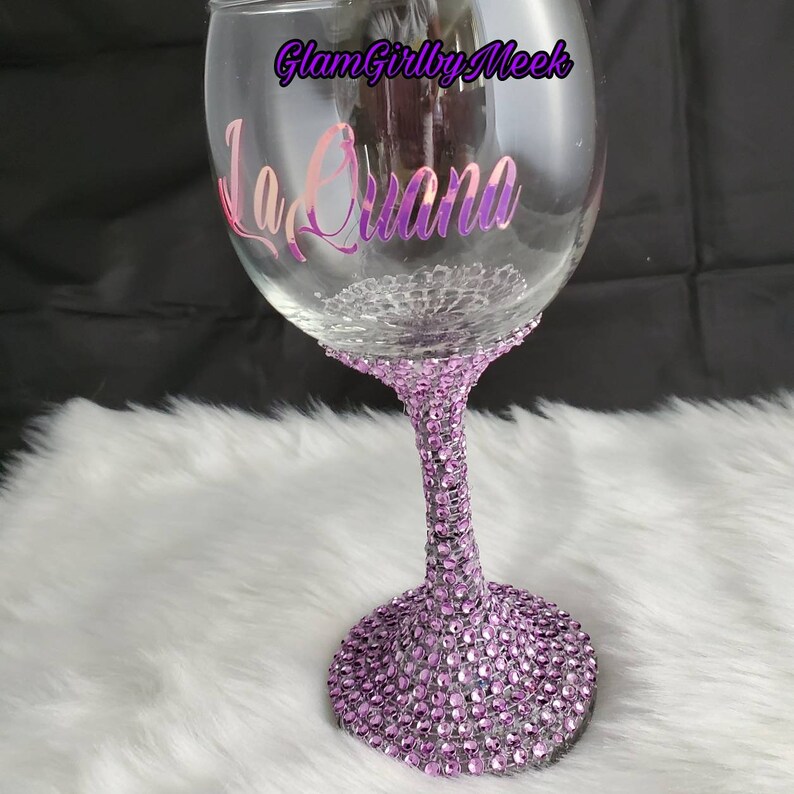 Purple Customized Wine Glass With Bling Etsy