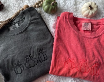 EMBROIDERED PUMPKIN TSHIRT embroidered Halloween tshirt Embroidered Cute Shirt Halloween Cute Shirt Gifts for Her Comfy Gifts for Coworker