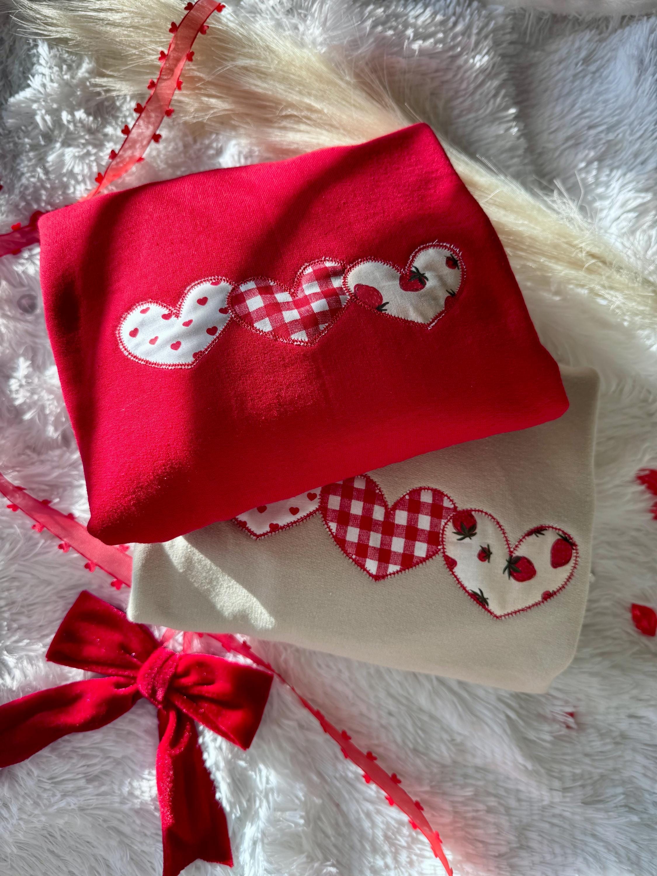 EMBROIDERED HEART SWEATSHIRT Fabric Heart Sweatshirt Valentines Day Gift Valentines Day Sweatshirt Love Sweatshirt Gifts for Her Gifts Cute