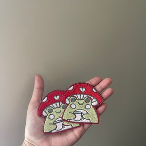 Mushroom Frog Patch Coffee Frog Patch Kawaii Iron On Patch Cottage Indie Aesthetic Patches for Hats Patches for Jackets Froggy Iron On Patch