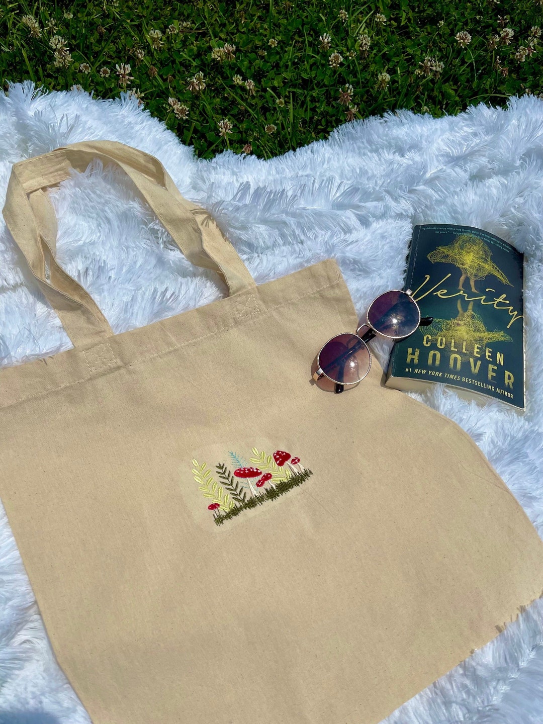 EMBROIDERED MUSHROOM TOTE Mushroom Canvas Tote Bag Fairy Garden Tote ...