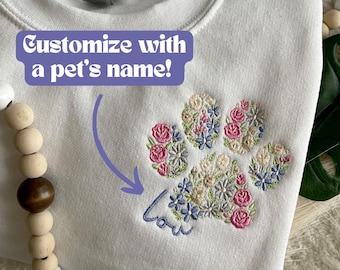 EMBROIDERED PAW PRINT Sweatshirt Cat Mom Gift Personalized Comfy Gift for Pet Lover Embroidered Dog Mom Sweatshirt Personalized Dog Mom Gift